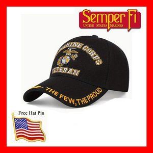US Marine Corps Veteran's Black Baseball Hat with Free Hat Pin